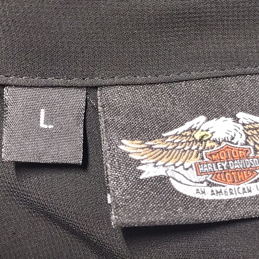 Harley-Davidson Womens L Black Sheer Button-Up Blouse Rhinestone Eagle Sheer Top - Picture 8 of 8